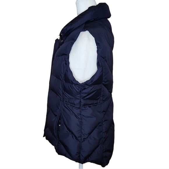 J. Crew Down Feather Puffer Vest Navy Inner Toggle Waist Women's Large - Picture 4 of 12